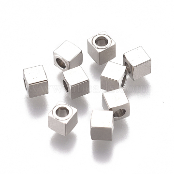 304 Stainless Steel Beads, Cube, Stainless Steel Color, 3x3x3mm, Hole: 1.6mm(X-STAS-L234-130P)