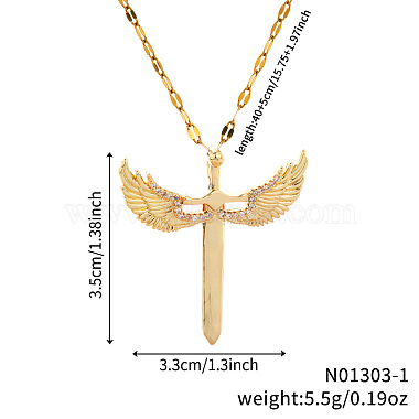 Brass Clear Cubic Zirconia 3D Cute Wing Sword Pendant Necklaces for Daily Wear(GF5627-1)-3