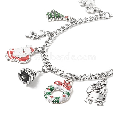 Christmas Tree & Deer & Wreath & Santa Claus Alloy Enamel Charm Bracelet(BJEW-TA00252)-4