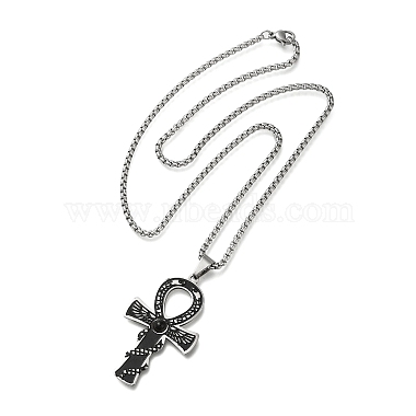 304 Stainless Steel Pave Natural Tiger Eye Ankh Cross Pendant Box Chain Necklaces(STAS-D196-04P)-3