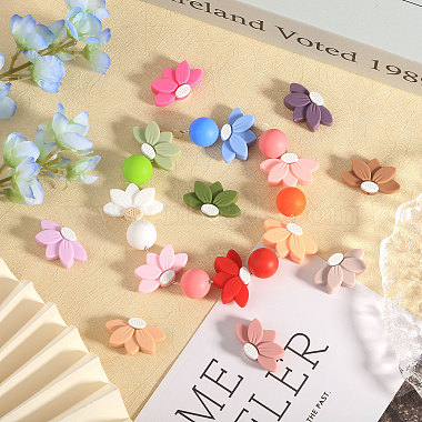 15Pcs 15 Colors Lotus Food Grade Eco-Friendly Silicone Beads(SIL-CA0003-05)-5