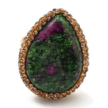 Natural Ruby in Zoisite Teardrop Adjustable Ring with Rhinestone(RJEW-D005-08G)-2