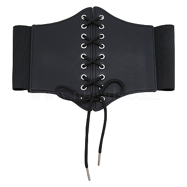 Black Imitation Leather Chain Belt