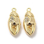 Brass Micro Pave Clear Cubic Zirconia Pendants, Cadmium Free & Nickel Free & Lead Free, Crab Claw Charms, Real 18K Gold Plated, 19x8x5mm, Hole: 1.4mm(KK-H460-32G)