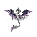Dragon Enamel Pins, Alloy Rhinestone Lapel Pins for Backpack Clothes, Old Rose, 49x59mm(JEWB-H035-01P-02)