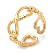304 Stainless Steel Hollow Open Cuff Rings for Women, Infinity Heart, Real 18K Gold Plated, US Size 7(17.3mm)(STAS-D085-18G)