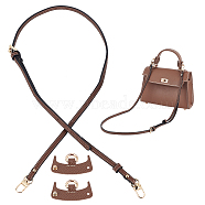Adjustable Cowhide Bag Handles, with Alloy Swivel Clasp & Anti-Wear Buckle Fitting, Coconut Brown, Handle: 100.6~117x0.8cm, Buckle: 37x64x1.5~8.5mm(PURS-WH0005-65LG)