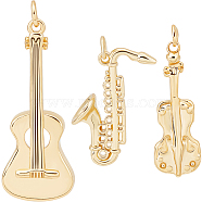 6Pcs 3 Style Brass Pendants, with Jump Rings, Cadmium Free & Lead Free, Long-Lasting Plated, Musical Instruments, Real 18K Gold Plated, 27~35.5x11~18.5x3.5~8mm, Hole: 3mm, 2pcs/style(KK-BBC0012-93)