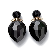 Natural Obsidian Perfume Bottle Pendants, with Golden Brass Findings, Faceted, Oval, 36.5mm, Hole: 1.6mm, Bottle Capacity: 0.3ml(0.01 fl. oz)(G-D058-12G-01)