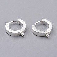 201 Stainless Steel Huggie Hoop Earrings Findings, with Vertical Loop, with 316 Surgical Stainless Steel Earring Pins, Ring, Silver, 15x13x3mm, Hole: 1.4mm, Pin: 1mm(STAS-A167-01A-S)
