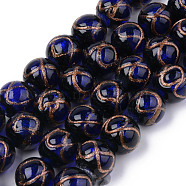 Handmade Gold Sand Lampwork Beads, Round with Infinity Pattern, Midnight Blue, 12x11mm, Hole: 2mm, about 45pcs/strand, 16.69 inch(50cm)(LAMP-S194-007A-04)