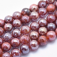 Electroplate Natural Fire Crackle Agate Beads Strands, Dyed & Heated, Faceted, Round, 10mm, Hole: 1.2mm, about 39pcs/strand, 15.7 inch(G-K256-48-10mm)