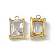 Vacuum Plating 201 Stainless Steel Glass Charms, Rectangle, Real 18K Gold Plated, 12x8x4.5mm, Hole: 1.6mm(STAS-J401-VC797)