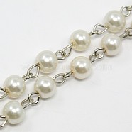 Handmade Glass Pearl Beaded Chains for Necklaces/Bracelets Making, with Iron Eye Pin, Unwelded, Creamy White, 39.3 inch, about 77pcs/strand(AJEW-PH00633-02)