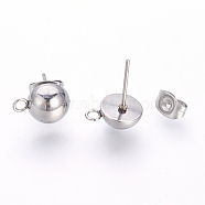 201 Stainless Steel Stud Earring Findings, with Loop and 304 Stainless Steel Pins, Stainless Steel Color, 10.5x8mm, Hole: 1.5mm, Pin: 0.9mm(STAS-S064-12)
