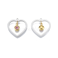 201 Stainless Steel Pendants, with Rhinestone, Heart with Flat Round, Real Gold Plated & Stainless Steel Color, Light Rose, 23x24x1mm, Hole: 1.6mm(STAS-N090-LA896-10P)