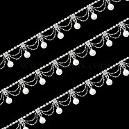 Glass Rhinestone Cup Chains, Strass Chains, Iron Chains Tassel Chains with Plastic Imitation Pearl Charm, Soldered, Silver, 20mm(CH-WH0014-01S)