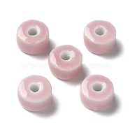 Handmade Porcelain Beads, Flat Round, Pearl Pink, 9.5~10x6mm, Hole: 3mm(PORC-L080-C14)