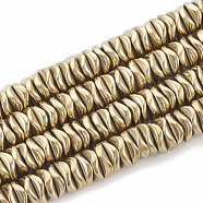Electroplate Non-magnetic Synthetic Hematite Beads Strands, Wavy, Flat Round/Disc, Light Gold Plated, 6~6.5x6~6.5x1.5~2mm, Hole: 1mm, about 215pcs/strand, 16.14 inch(G-N0321-07K)