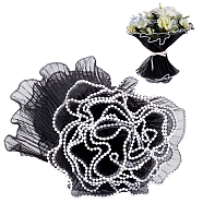 Polyester Flower Bouquet Wrapping Mesh Paper, with ABS Plastic Imitation Pearl Edge, for Valentine's Day, Wedding, Birthday Decoration, Black, 27.8cm, 4.5yard/bag(DIY-WH0569-38B)