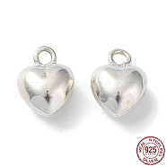 925 Sterling Silver Charms, Heart, Silver, 7x5x3.5mm, Hole: 1mm(X-STER-H106-01C-S)