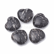 Natural Black Silk Stone/Netstone Heart Love Stones, Pocket Palm Stones for Reiki Balancing, 29~29.5x30~31x12~15mm(G-S330-13B)