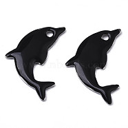 201 Stainless Steel Enamel Pendants, Dolphin, Stainless Steel Color, Black, 17x11.5x1.5mm, Hole: 1.2mm(X-STAS-N088-16A)