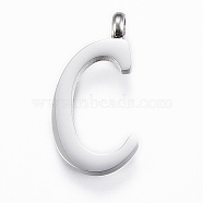 304 Stainless Steel Pendants, Initial Letter, Letter.C, Stainless Steel Color, 19x10x2mm, Hole: 2mm(STAS-F129-C-P)