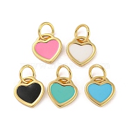 Rack Plating Brass Charms, with Jump Ring and Enamel, Cadmium Free & Lead Free, Long-Lasting Plated, Heart Charm, Real 18K Gold Plated, Mixed Color, 10x9.5x1mm, Hole: 4.4mm(KK-A200-03G)