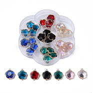 K9 Glass Links Connectors, with Light Gold Plated Brass Findings, Flower, Faceted, Mixed Color, 18.5x16x5mm, Hole: 1.2mm(GLAA-N038-34)