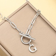 Stainless Steel Paperclip Chain Initial Necklaces with OT Clasps, Stainless Steel Color, Letter G, 18.11 inch(46cm)(WGD6039-07)