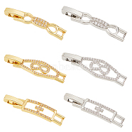 Olycraft 6Pcs 6 Styles Rack Plating Brass Micro Pave Clear Cubic Zirconia Watch Band Clasps, Cadmium Free & Lead Free, Long-Lasting Plated, Rectangle & Rhombus & Bowknot, Platinum & Golden, 33~35x5.5~10x4mm, Hole: 3~4x3~3mm, 1pc/style(ZIRC-OC0001-06)