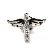 Cross Enamel Rhinestone Pin, Platinum Tone Alloy Badge for Backpack Clothes, Crystal, 26x19x2mm, Pin: 1.2mm(JEWB-C001-02A)