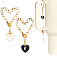 2 Sets Alloy Enamel Cup Pendant Decorations, with Iron Link Chain and Lobster Clasp, Light Gold, Heart, Letter K, 76mm, 2pcs/set(HJEW-SC0001-56K)