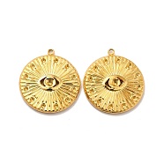 Ion Plating(IP) 304 Stainless Steel Pendants Rhinestone Setting, Flat Round with Eye, Real 18K Gold Plated, 23.5x21x3mm, Hole: 1.4mm, Fit for 1.2~2mm Rhinestone(STAS-I197-022G)