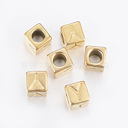 304 Stainless Steel Large Hole Letter European Beads, Horizontal Hole, Cube with Letter.Y, Golden, 8x8x8mm, Hole: 5mm(STAS-H428-01G-Y)