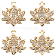 8Pcs Brass Micro Pave Cubic Zirconia Charms, Lotus Charm, Real 18K Gold Plated, Clear, 13x13x2mm, Hole: 1mm(ZIRC-BBC0002-01)