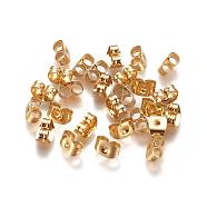 304 Stainless Steel Ear Nuts, Friction Earring Backs for Stud Earrings, Real 18K Gold Plated, 6x4.5x3mm, Hole: 0.8~1mm(X-STAS-L222-44G)