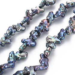 Natural Keshi Pearl Beads Strands, Cultured Freshwater Pearl, Dyed, Cross, Steel Blue, 14~18x9~10x3~5mm, Hole: 0.5mm, about 49~53pcs/strand, 15.75 inch(40cm)(PEAR-S021-067)
