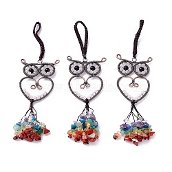 Natural Quartz Crystal Big Pendant Decorations, with Brass Findings, Owl, Cadmium Free & Lead Free, 173mm(G-P459-05C)