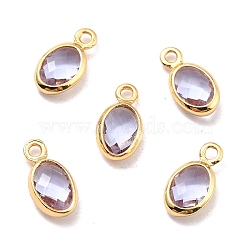 Eco-Friendly Brass with Glass Pendants,  Long-Lasting Plated, Lead Free & Cadmium Free & Nickel Free, Oval, Real 18K Gold Plated, Sienna, 9x4.5x2mm, Hole: 1.2mm(KK-K268-01X)