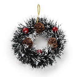 Christmas Wreath PVC Pendant Decorations, for Christmas Tree Hanging Ornaments, White, 150mm, Wreath: 125x29mm.(HJEW-R100-01B)