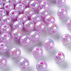 Opaque Acrylic Beads, AB Color Plated, Round, Violet, 8x7mm, Hole: 2mm, about 1745pcs/500g(MACR-S370-D8mm-A03)