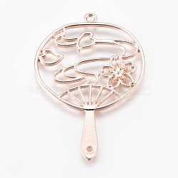 Zinc Alloy Links, Open Back Bezel, For DIY UV Resin, Epoxy Resin, Pressed Flower Jewelry, Fan with Sakura, Rose Gold, 58x40x2mm, Hole: 1.6mm and 3mm(X-PALLOY-WH0036-02RG)