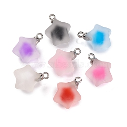 Frosted Resin Star Pendants, Ball inner Charms with Platinum Plated Alloy Loops, Mixed Color, 21.5x17x14.5mm, Hole: 2mm(RESI-U002-08)