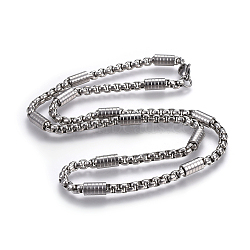 304 Stainless Steel Box Chain Necklaces, with Lobster Claw Clasps, Stainless Steel Color, 19.6 inch(49.7cm)(NJEW-F242-09P)