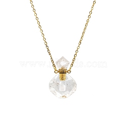 Natural Quartz Crystal Perfume Bottle Necklaces, with Golden Stainless Steel Chain, 23.62 inch(60cm)(PW-WG51282-09)
