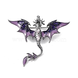 Dragon Enamel Pins, Alloy Rhinestone Lapel Pins for Backpack Clothes, Old Rose, 49x59mm(JEWB-H035-01P-02)