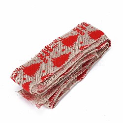 Polyester Imitation Linen Wrapping Ribbon, for Christmas Crafts Decoration, Floral Bows Craft, Christmas Treen Pattern, Red, 1-1/2 inch(38mm), about 2.19 Yards(2.00m)/Strand(DIY-P012-06A)