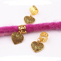 Hair Coil Cuffs, Dread Cuff Coil, with Heart Pendants, Golden, 15x16mm(OHAR-TAC0001-15G)